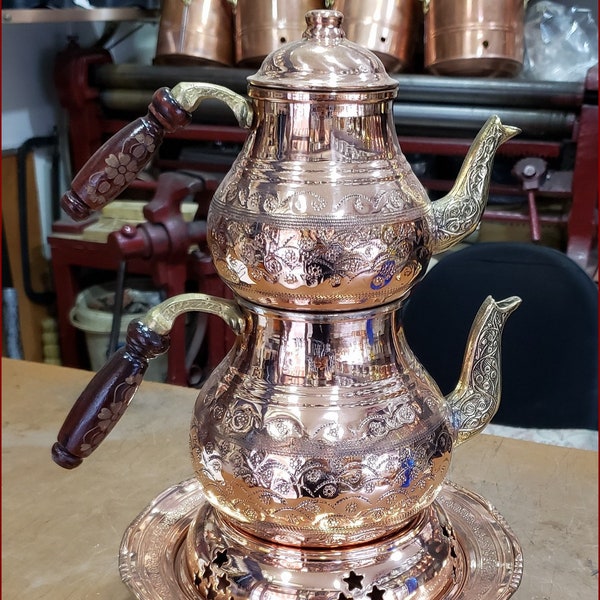 Handmade Copper Tea Pot, Turkish Tea Pot Works with Special Gel, Camp Equipment Tea Maker, Copper Tea Kettle, Christmas Gift for Her - C001