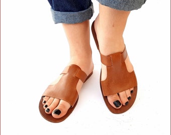 Gladiator Sandals, Brown Leather Sandals, Roman Sandals, Women Sandals, Greek Sandals, Leather Flats, Strappy Sandals, Toe Ring Sandals-US46