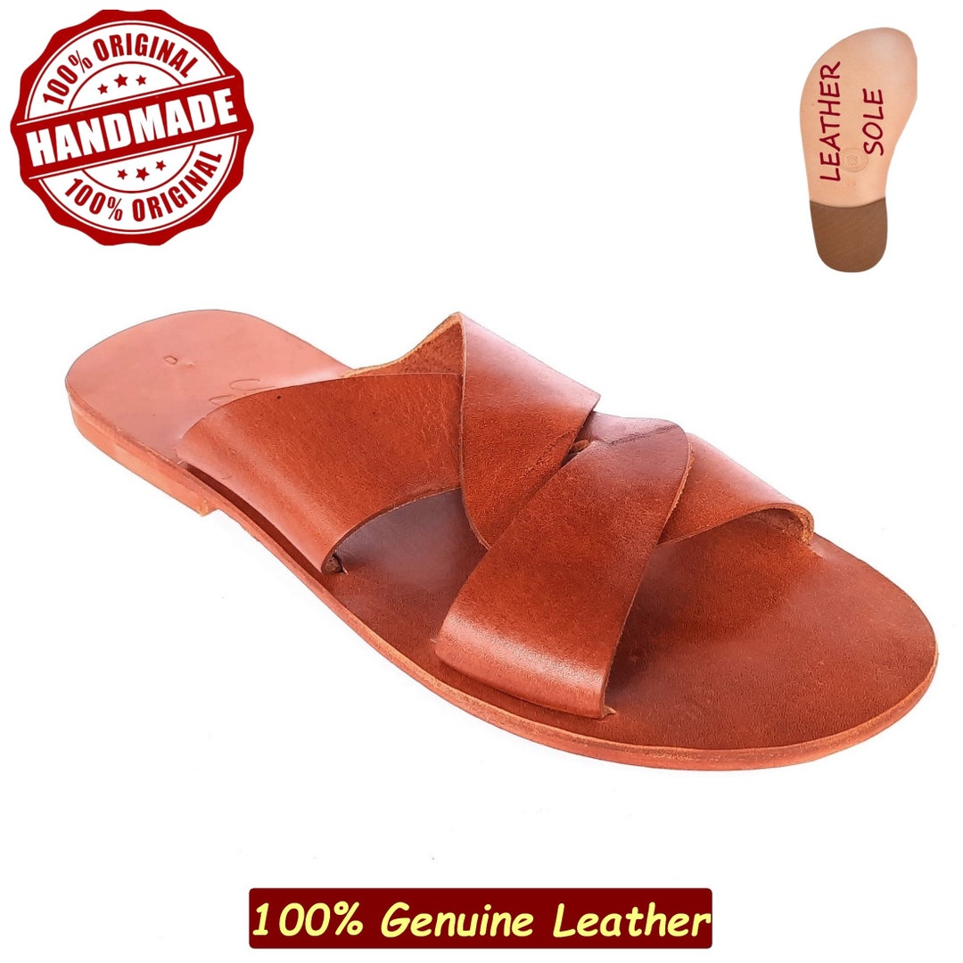 Handmade Genuine Leather Women's Slippers Leather Open Etsy