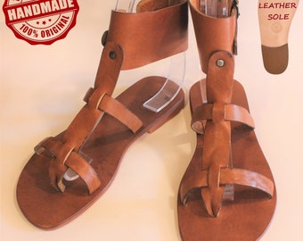 Handmade Leather Gladiator Sandals, Women Shoes, Women Sandals, Toe Ring Sandals Sandals Greek Sandals Brown Leather Flats Gift for Her