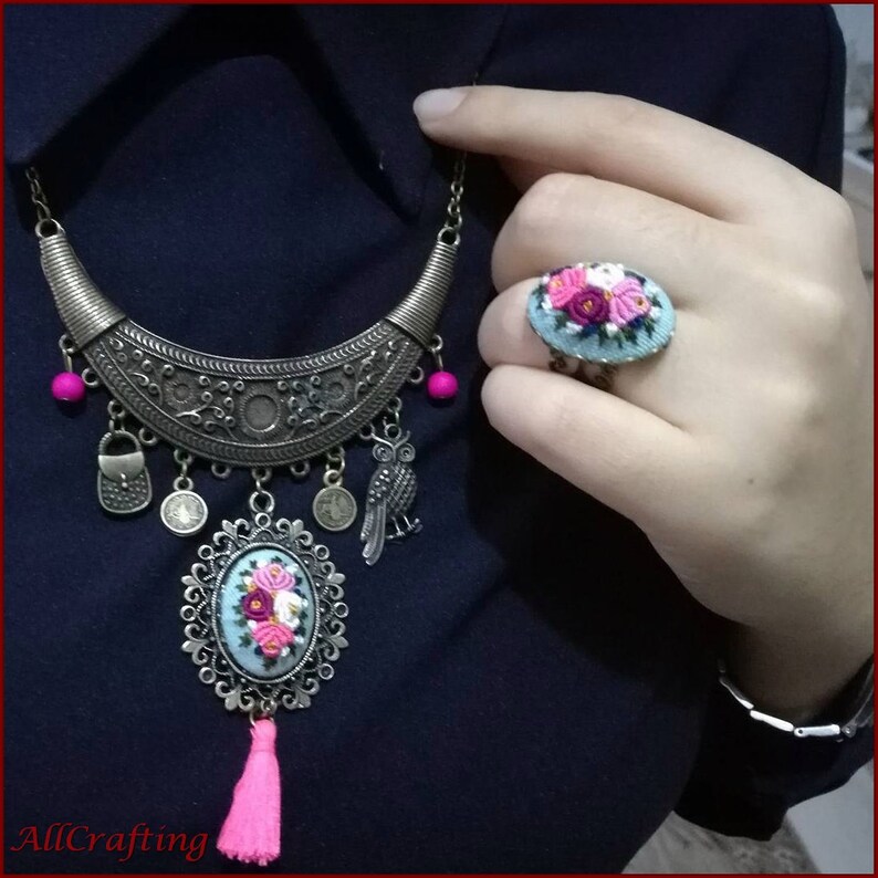 Embroidery Necklace Unique to You Hand Embroidered Pendant Etsy