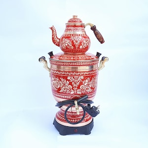 Tetera eléctrica Samovar con diseño floral rojo Tetera Samovar de regalo, Samovar ruso de la URSS Samovar turco Cafetera 220V 110V-ES5