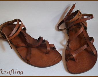 Roman Gladiator Sandals, Greek Sandals, Leather Bodrum Sandals, Brown Leather Sandals, Toe Ring Sandals, Strappy Sandals, Flat Sandals-US60