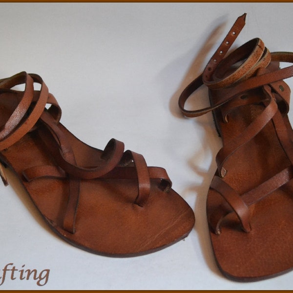 Roman Gladiator Sandals, Greek Sandals, Leather Bodrum Sandals, Brown Leather Sandals, Toe Ring Sandals, Strappy Sandals, Flat Sandals-US60