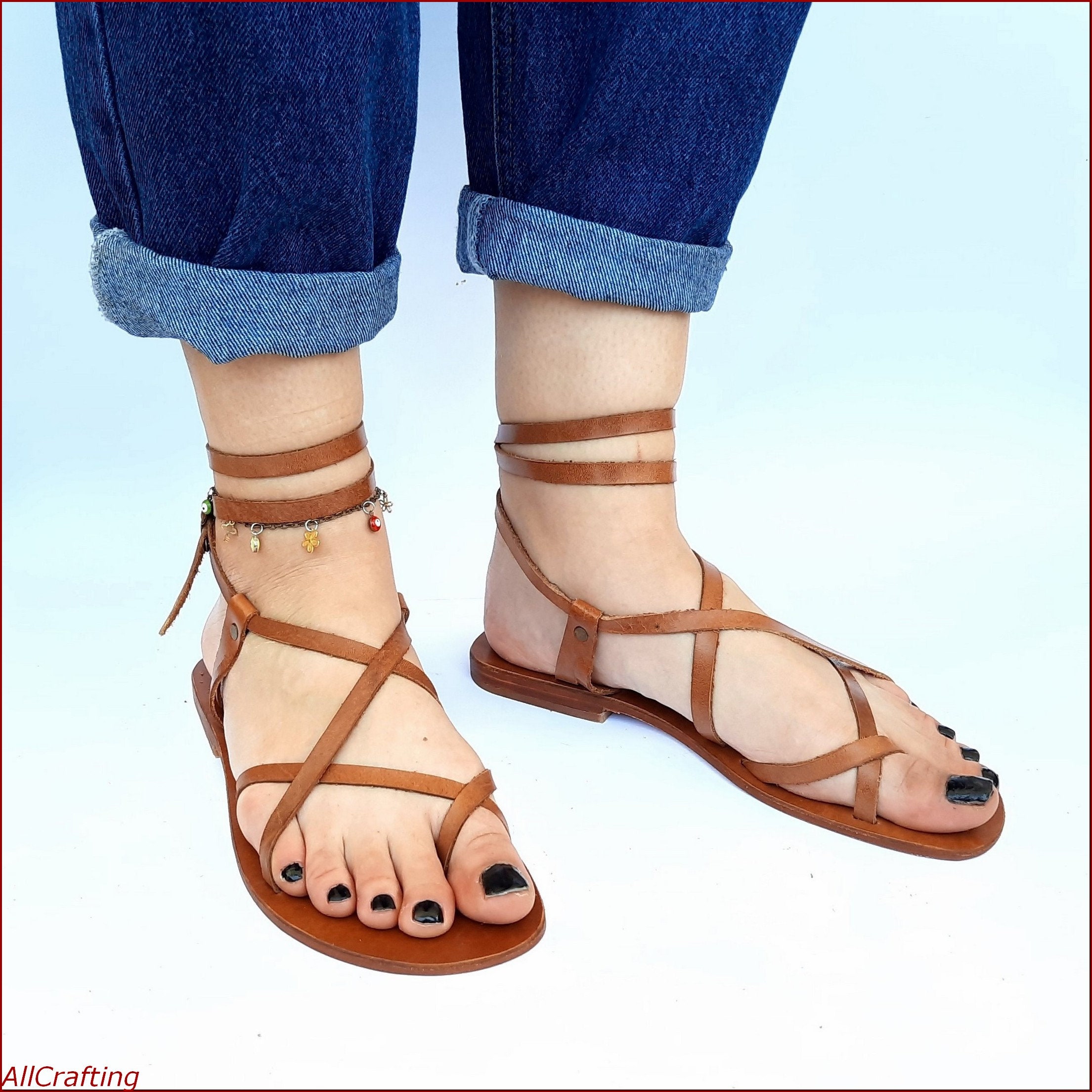 Gladiator Sandals Ankle Strap Sandals Brown Leather Sandals Etsy