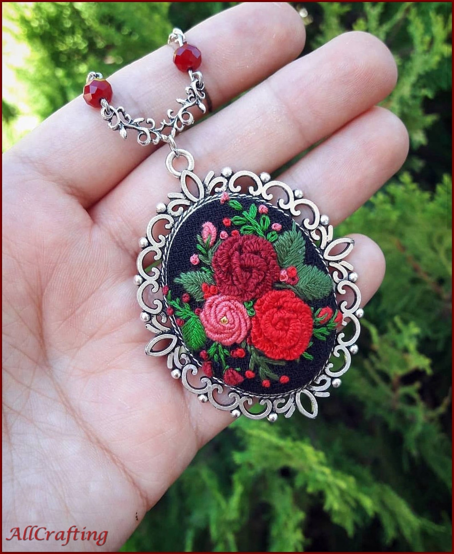 Embroidery Necklace Unique to You Hand Embroidered Pendant Etsy