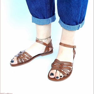 Roman Gladiator Sandals Greek Sandals Elegant Leather Bodrum Sandals, Brown Leather Sandals, Toe Ring Sandals Strappy Sandals Flat Sandals