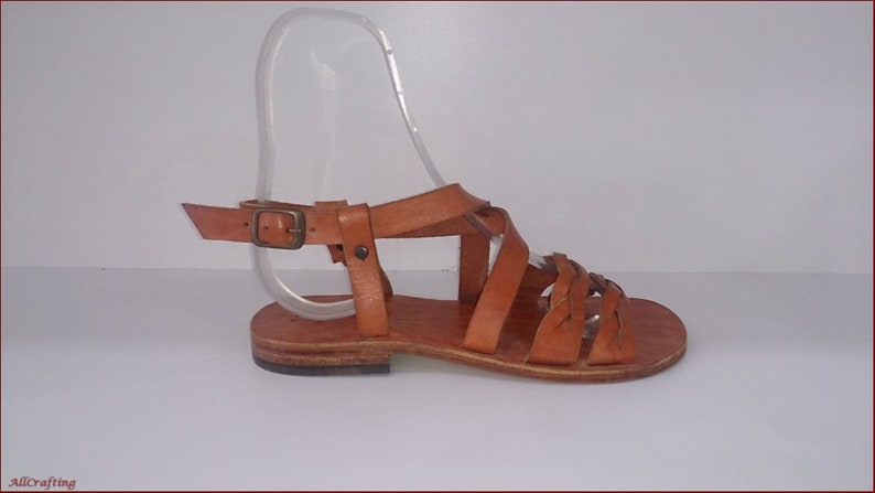 Women Sandals Brown Leather Sandals Roman Sandals Greek Sandals Christmas Gift Leather Flats Strap Sandals-YB28 Elegant Wedding Shoes