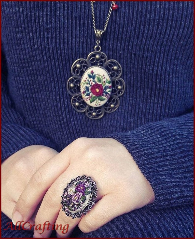 Embroidery Necklace Unique to You Hand Embroidered Pendant Etsy