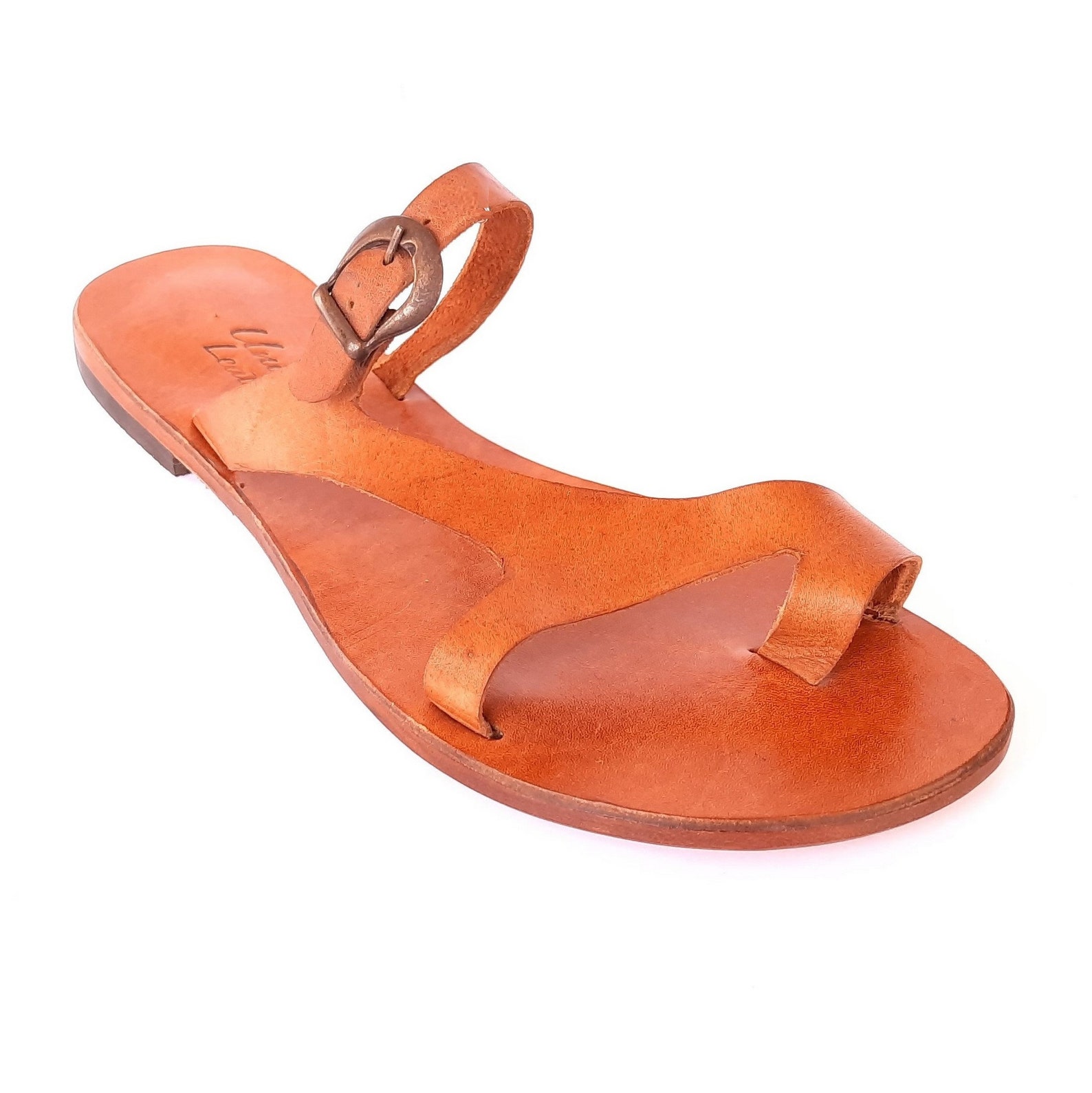 Natural Leather Sandals Brown Leather Sandals Toe Ring Etsy