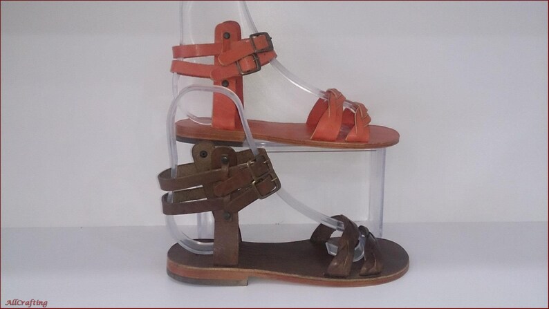 Women Gladiator Sandals Strap Sandals Christmas Gift Women Sandals OrangeBrown Leather Sandals Strap Sandals-YB22 Greek Sandals