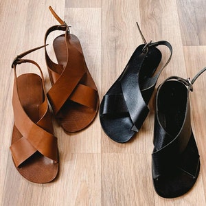 Elegant Women Sandals Deep Brown Leather Sandals Gladiator Sandals, Christmas Gift for Her Strap Sandals Greek Sandals Leather Flats