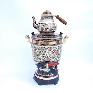 Tea Maker Electric Samovar Floral Design Copper Samovar Tea Maker Gift, Russian USSR Samovar Turkish Samovar 220V 110V Coffee Maker-ES4