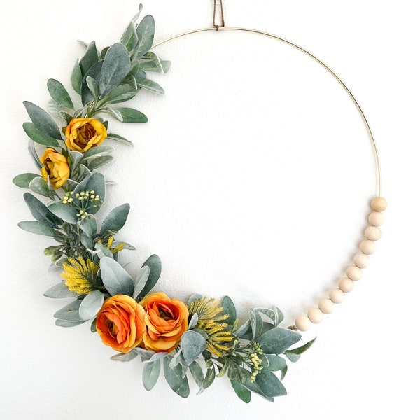 Year Round Wreath, All Year Wreath, Hoop Wreath, Modern Wreath, Mustard Flowers