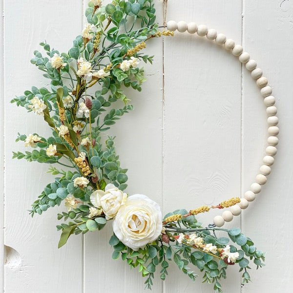 Spring Wreath, Neutral Wreath, Year Round Wreath, Hoop Wreath, Modern Wreath, Farmhouse Decor, Modern Farmhouse Decor, Farmhouse Style