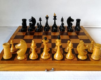 9x9" Classic Chess Set in Folding Wooden Board Travel Compact Case Made Russia 