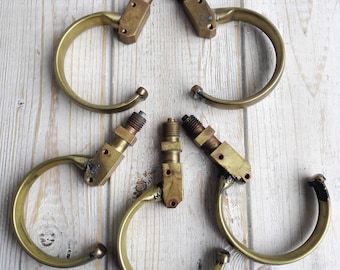 Set of 5.Industrial Brass Hooks.Steampunk Wall Art.Steampunk Supplies.Industrial Bronze Hooks.Craft Ideas.Vintage 1990s.