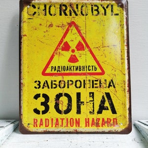 Varningsskylt för Tjernobyl-zonen, säkerhetsskylt för garagedekor, väggdekor, industriell heminredning, vintage-look, försiktighetsåtgärder.