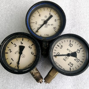 Job Lot 3 pcs.Manometers Steampunk Lamp Parts Industrial Lamp Art Projects Craft Supplies Funky Lamp Parts USSR Vntg Pressure Gauges 1960s.