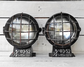 Set of two Vintage Electric locomotive headlight FE-52 type USSR Lida plant of electrical products second half of the last century.