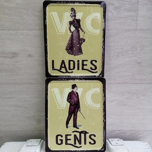 Cartelli per WC da donna e da uomo, 2 pezzi, cartelli per WC, cartelli per bagni, cartelli per porte WC, targhe per porte in stile retrò, cartelli vintage.