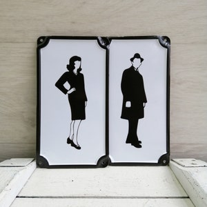 Ladies Gents 2 Pcs Toilet Signs Loo Bathroom Water Closet WC Signs Restroom Signs WC Door Signs Retro Style Door Plate Vintage Look Sign.#1.