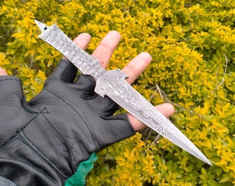 Custom Handmade Forged Damascus Steel Blank Knife, Hunting Knife For Personalize 10 Inches Full Tang Twist Pattern, Gift for Hunter