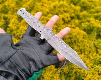 Custom Handmade Forged Damascus Steel Knife Blade, Hunting Utility Knife For Knife Making 9" Inches Full Tang Twist Pattern Layers Style
