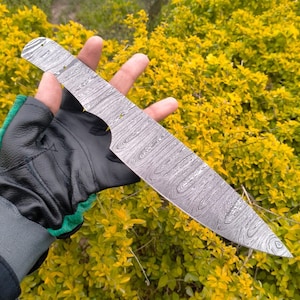Damascus Chef Knife, Hand Forged Damascus Kitchen Knife, Blank Knife for Personalize Handmade Knife Making Size 12&quot;, Damascus Twist Pattern