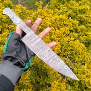 Damascus Chef Knife, Hand Forged Damascus Kitchen Knife, Blank Knife for Personalize Handmade Knife Making Size 13&quot;, Damascus Twist Pattern
