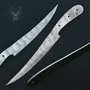 Custom Handmade Forged Damascus Hunting Knife Blank Blade for knife Making Sharp Edge Full Tang, Size 30.48 cm Damascus Fire Pattern