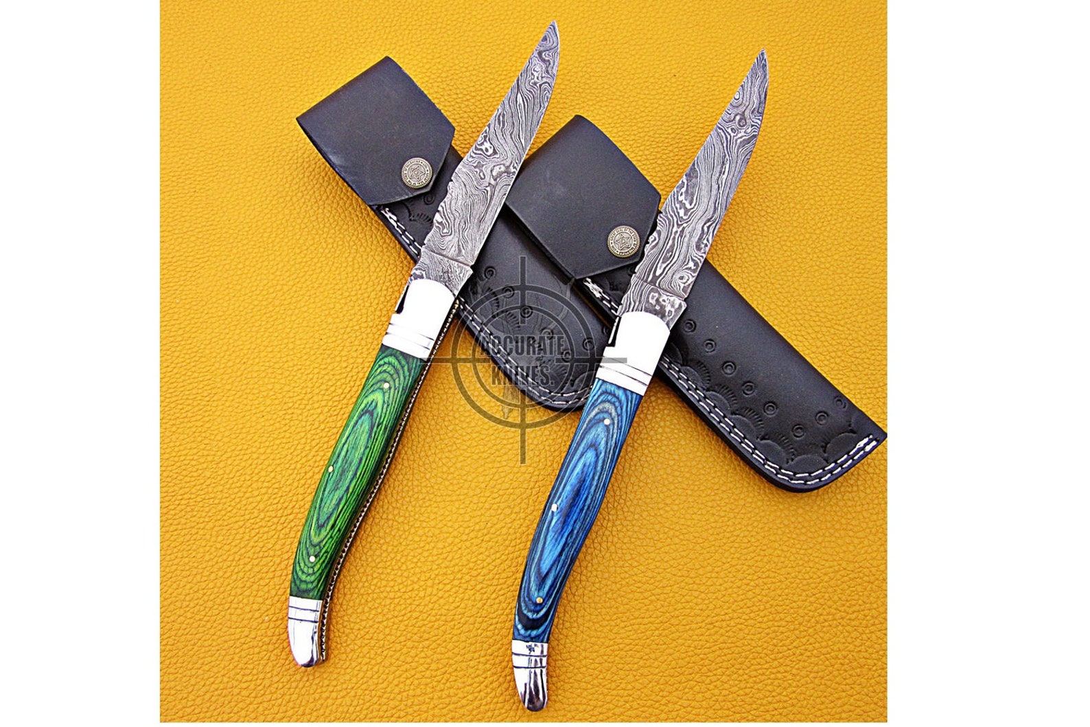 Beautiful Colored Pakka Wood Handle Custom Handmade Damascus Etsy