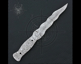 Handmade Forged Damascus Ways Double Edge Knife Blank Blade Hunting Camping Knife 9.5" Inch Full Tang Damascus Fire Pattern Ready for Finish