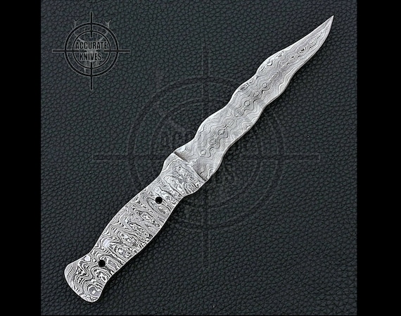 Handmade Forged Damascus Ways Double Edge Knife Blank Blade Hunting Camping Knife 9.5" Inch Full Tang Damascus Fire Pattern Ready for Finish