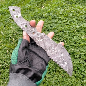 Custom Handmade Forged Damascus Steel Blank Knife, Hunting Tracker Knife For Personalize 10 Inches Full Tang Twist Pattern, Gift for Hunter