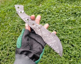 Custom Handmade Forged Damascus Steel Blank Knife, Hunting Tracker Knife For Personalize 10 Inches Full Tang Twist Pattern, Gift for Hunter