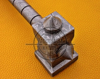 Exclusive Hand Forged Damascus Steel Hammer Fully Functionally Solid Full Damascus Steel with Two Spike Head Great Piece of Art OAL-27.94 CM