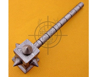 Limited Edition- Handmade Exclusive Solid Full Damascus Steel Hammer with Four Spike Head Fully Functionally Great Piece of Art OAL-27.94 CM