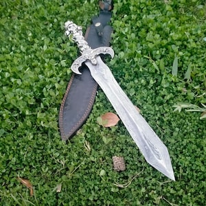20&quot; Custom Handmade Hand Forged Damascus Steel Blade Dragon Sword, Antique Sword Gift for him with Leather Sheath