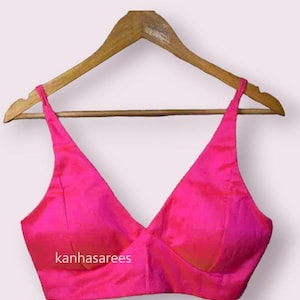 Silk Crop Top Indian Style Wedding Attire Party Wear Silk Blouse Size Custom Padded Pink V Neck Strap Design Wedding Guest Saree Look