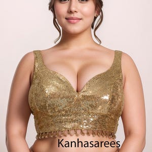 Golden Sequin Saree Blouse Sweetheart Neck Party Wear Back Tie Bridal Blouse Designer Ethnic Wear for Weddings and Festive Events
