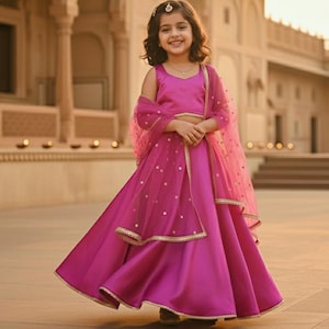 Pink Kids Lehenga Choli with Dupatta for Girls Birthday and Wedding Wear