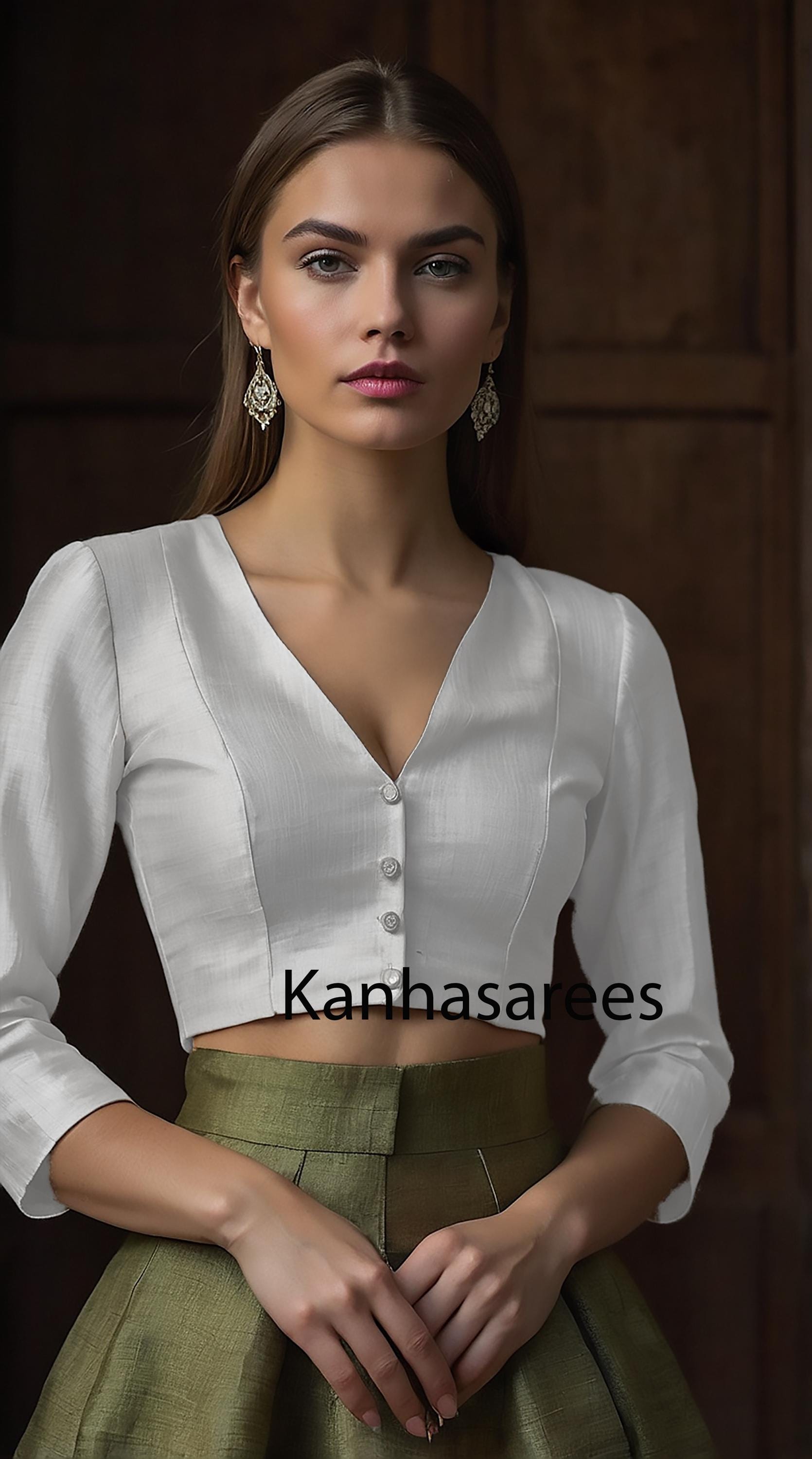 Plume Silk Trim Vneck in White main image 0