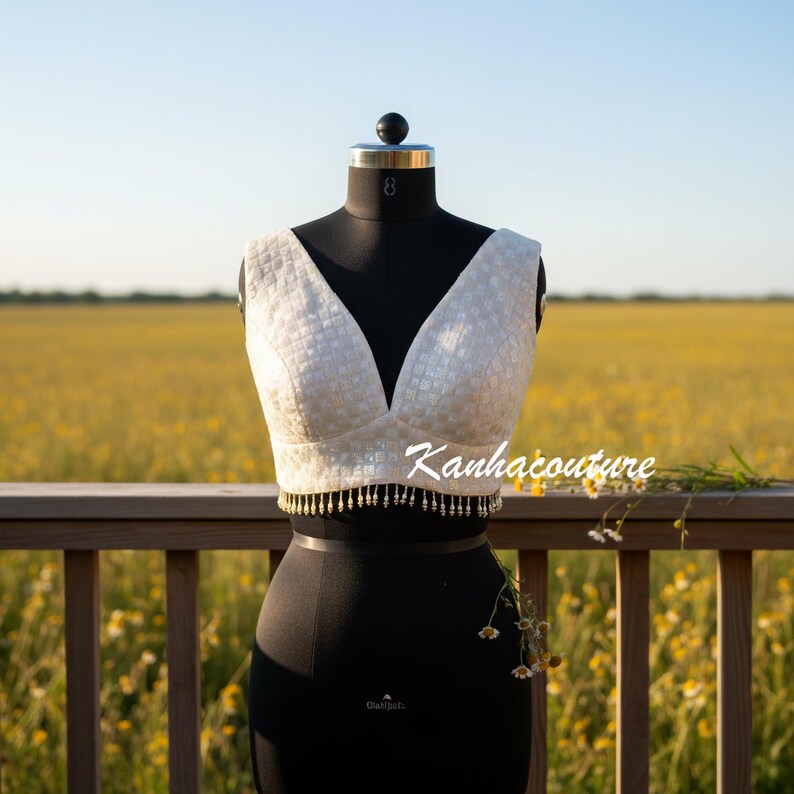 Silver Sequin Blouse: Sweetheart Neck, Back Tie Bridal Ethnic Wear image 7