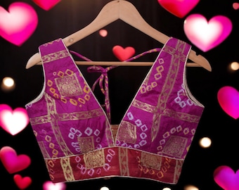 Bandhani Gharchola Saree Blouse - Handcrafted Rajasthani Ethnic Choli for Weddings & Festivals Elegant Traditional Wear