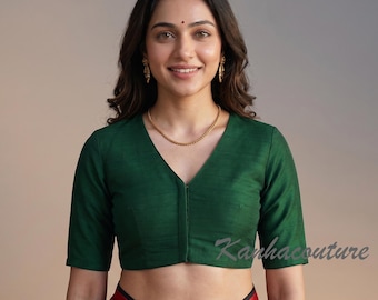 Custom Raw Silk Blouse Padded Saree Top Pink Choli Wedding Lehenga Crop Handcrafted Ethnic Bodice Short Sleeve V Neck Tailored Partywear
