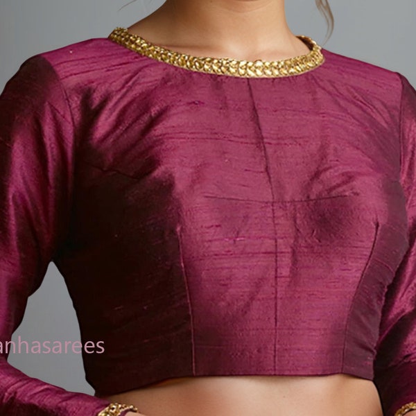 Custom made Raw Silk Saree Blouse  Design Back-Open High-Quality Stitching Fashion-Forward Women's Wear for Party & Casual Events