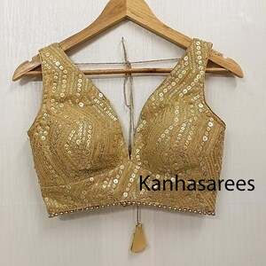 Gold Sequin Georgette Blouse, Custom Size Indian Blouse For Women, Embroidered Saree Top, Festive Wear, Wedding Guest Outfit, Gift Idea image 10