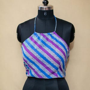 Halter Neck Top Striped Halter Back Tie Cotton Crop Top Boho Summer Blouse Festival Beach Layering Handmade Indian Print