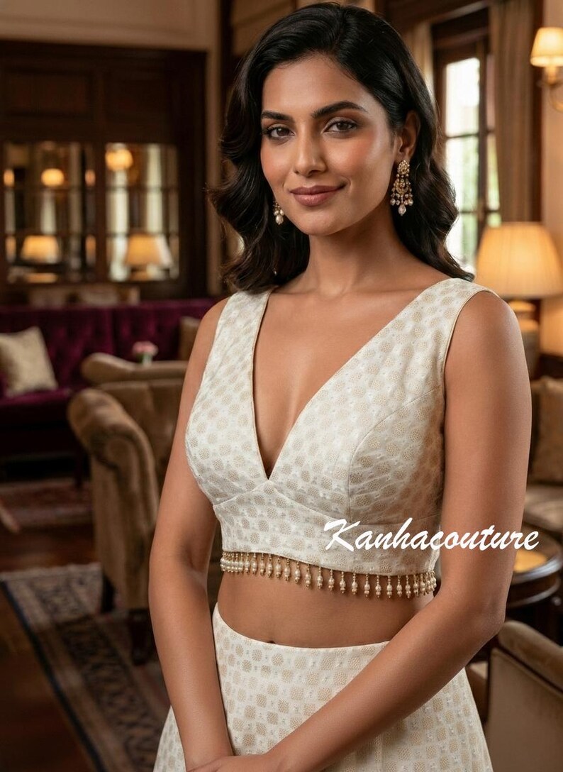 Silver Sequin Blouse: Sweetheart Neck, Back Tie Bridal Ethnic Wear image 2
